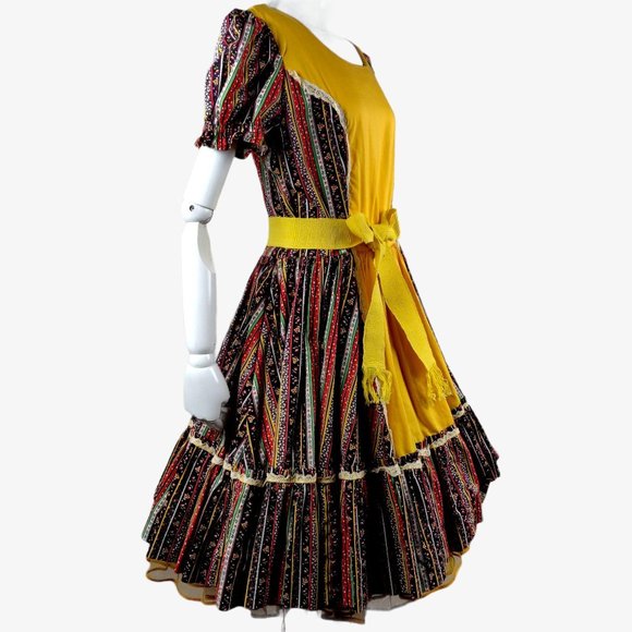 Vintage 1960s Folk Dress Square Dance Western M/L - Picture 4 of 14